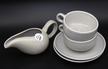 Russel Wright Creamer, Plates, Coffee Mugs (5 pcs)