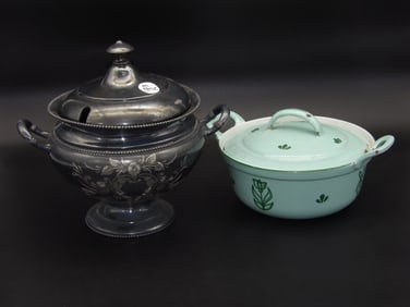 Silver Plated Covered Serving Dish & Dru Holland Enameled Cast Iron Dutch Oven