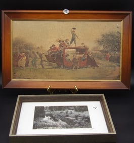 Framed Lake Photo Print (signed) & Framed "Old Stage Coach" Print