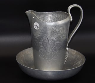 Continental Hand Wraught Hammered Aluminum Pitcher / Basin & Stein-Style Ice Bucket