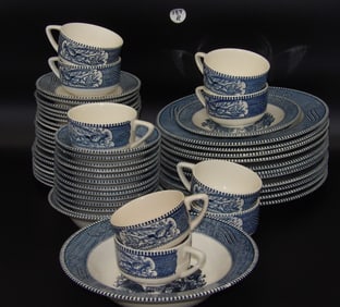 Currier & Ives Blue/White China Set (52 pc)