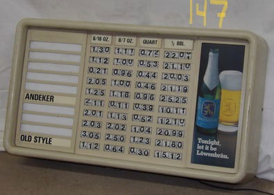 Lowenbrau Light Up Price Display Sign w/ Titles and Letters - Fully Functioning