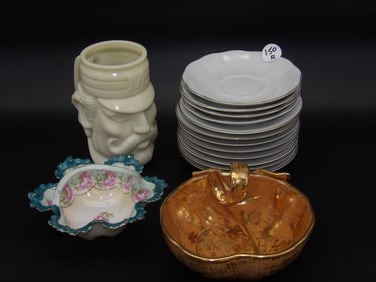 Stangl Pottery Granada Gold Pumpkin Dish (22k Gold Finish), Trinket Dish, 'Casey' Mug, Avon Saucers