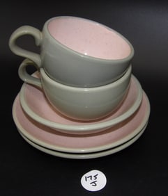 Harkerware Saucers, Cups, Bowl (5 pcs)