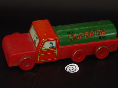 Superior Oil Gas Co. Tanker Toy Truck (War Era - Half Wood / Half Tin)