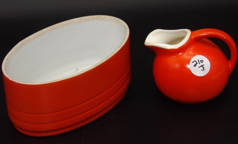Hall Pottery Tilted Ball Pitcher / Ball Jug & Hall Westinghouse Hercules Oval Refrigerator Dish