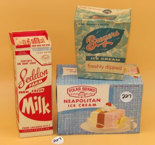 Seddon Farms Milk Carton, Breyer's Ice Cream Carton, Polar Brand Holbrook Ice Cream Carton