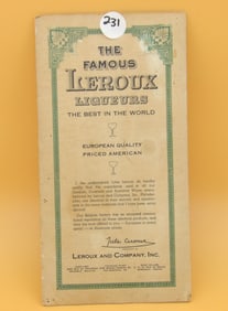Leroux's Liqueurs Cocktail Chart / Pamphlet & Newspaper Clippings