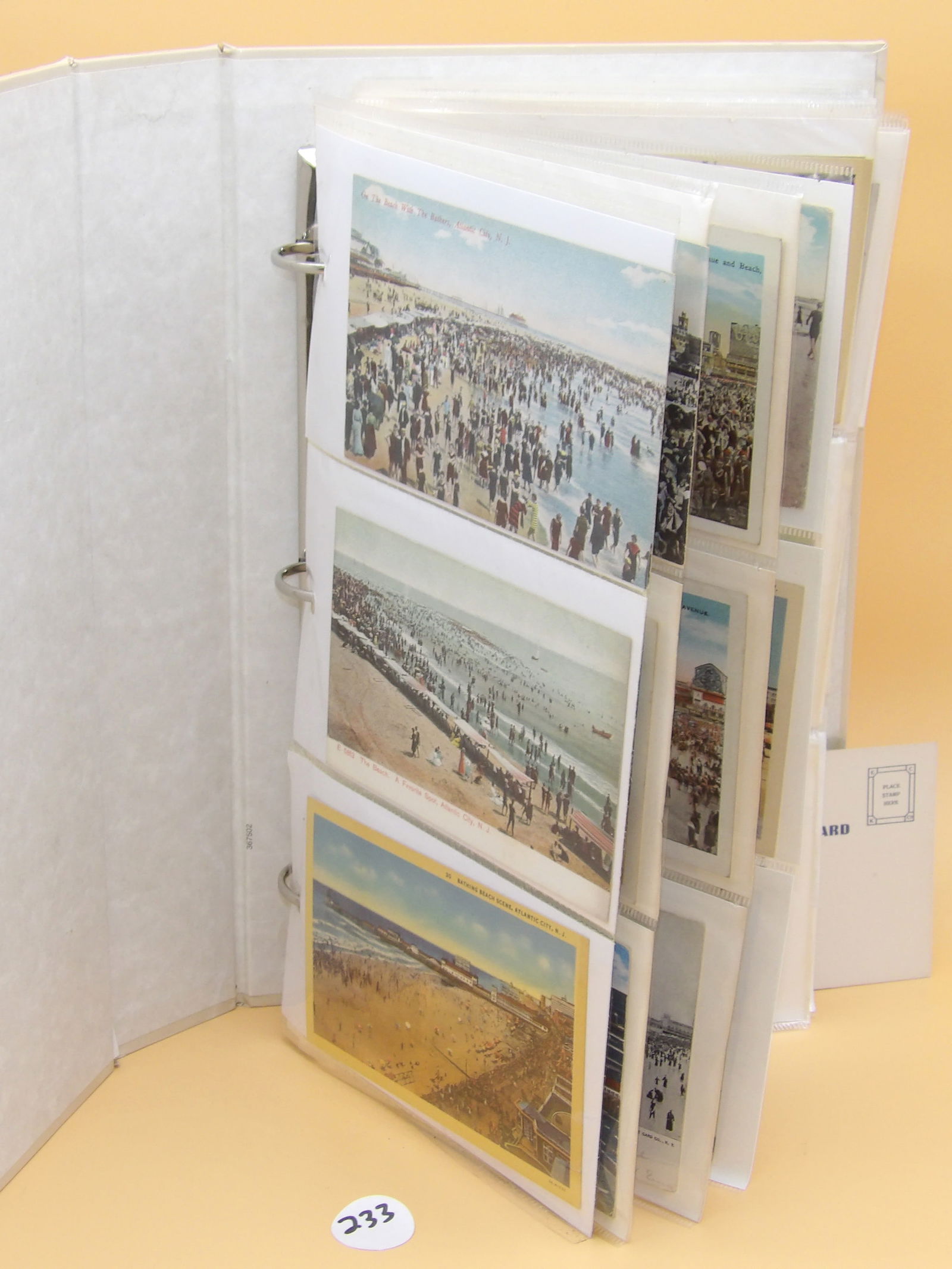 Vintage Atlantic City Postcards (Approx 126): This collection of vintage Atlantic City postcards (in binder) includes images of Hotels, beach scenes, boats/yachting, fashion, and more