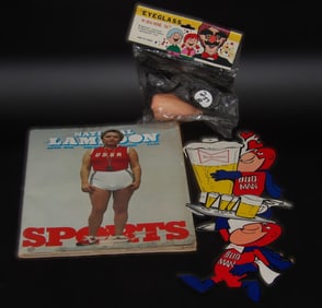 National Lampoon 1976 'Sports' Issue, Budweiser 'Bud Man' Stickers, Vintage 'Groucho' Glasses