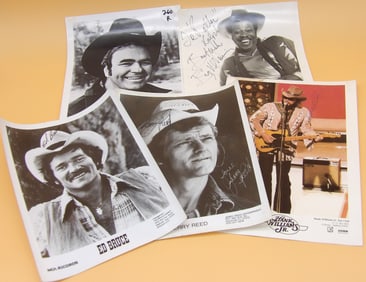 Autographed Glossy Music Photos (5) - Hank Williams Jr., Jerry Reed, Hoyt Axton, more