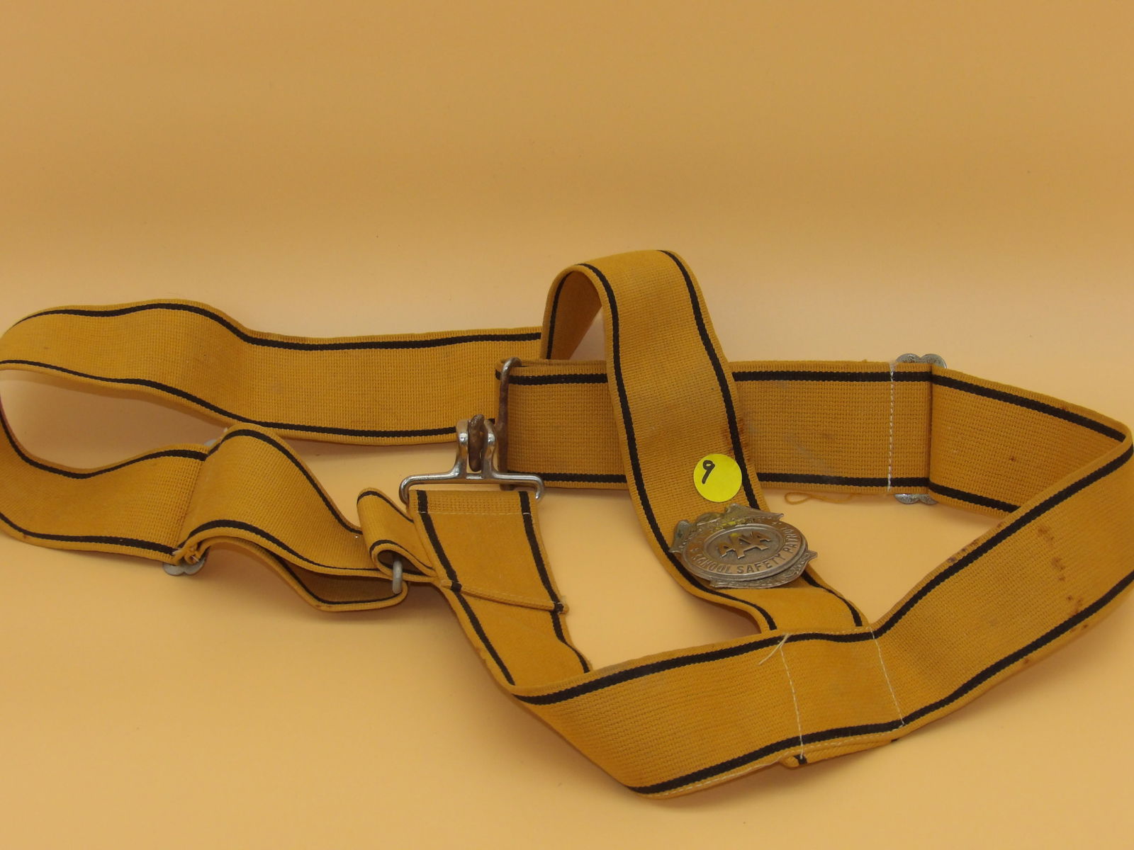 AAA School Safety Patrol Patrolman Badge/Sash: This AAA School Safety Patrol Patrolman badge is mounted on an official patrolman's sash. 1950's. Measures: 29" x 14"