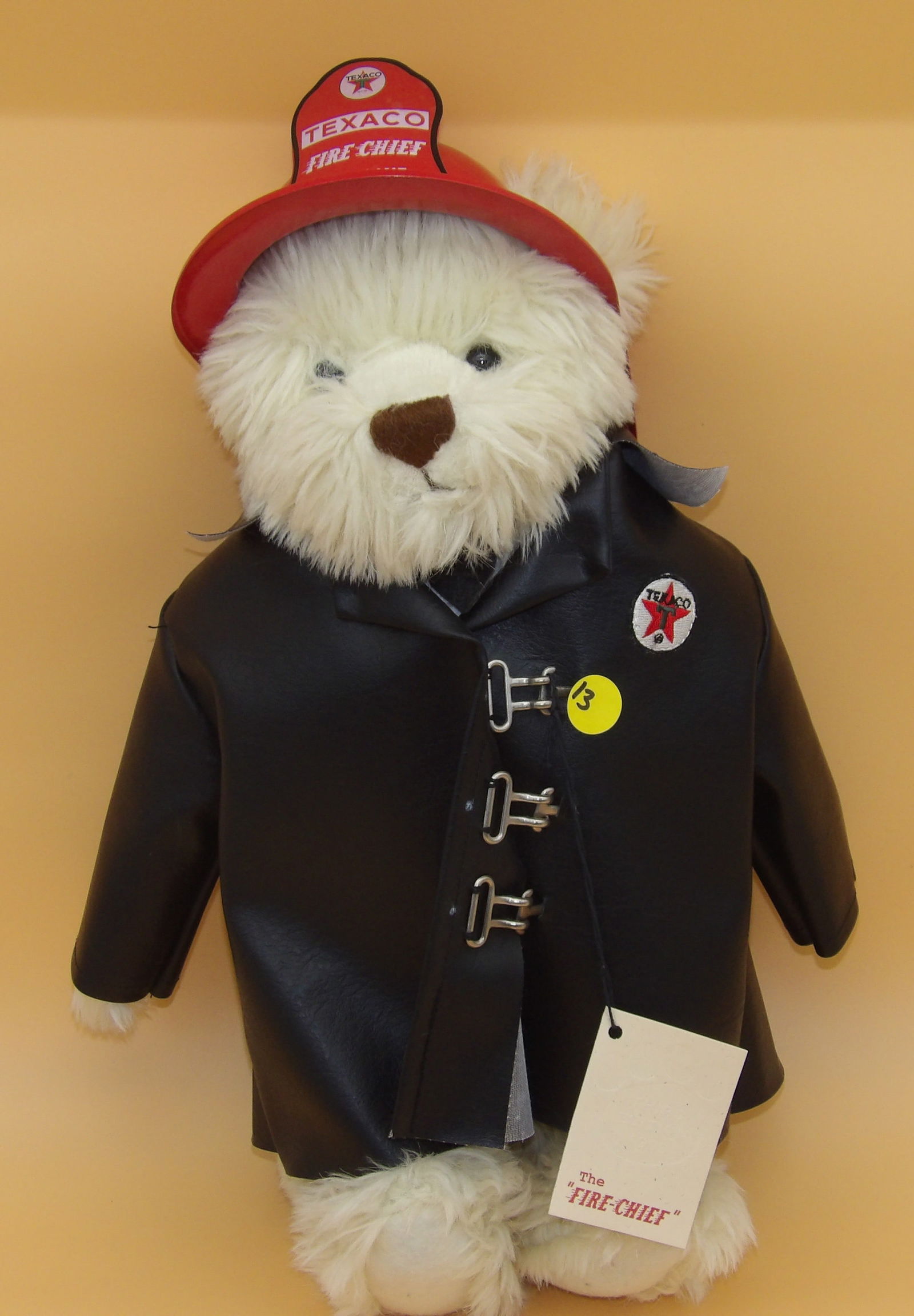 Texaco Fire Chief Teddy Bear (In Box): This Texaco Fire Chief collector's teddy bear is in its original box and is made by "Monkey Island Bears & Friends". 1999. Measures: 17.5" x 8.5" x 5.5"