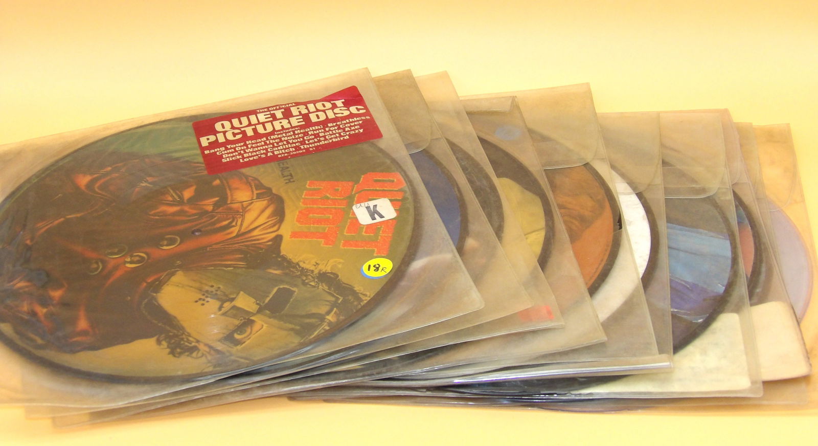 Picture Disc Vinyl Records (10): This collection of 10 picture disc vinyl records includes Frank Zappa 'Goblin Girl', Quiet Riot, Loverboy, Michael Jackson's Thriller, Willie Nelson & Family, Englbert Humperdinck, E.T. Soundtrack,