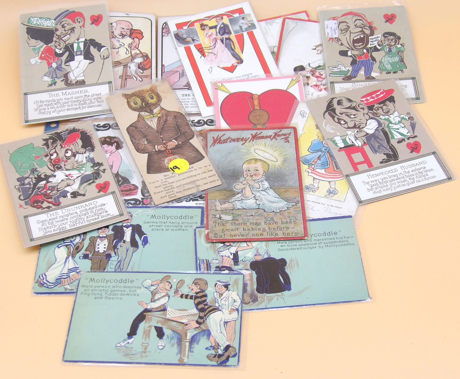 Comic Valentine Postcards (23 pcs): This collection of 23 Comic Valentines (also known as Vinegar Valentines and Penny Dreadfuls) were originally intended to be sent anonymously as a joke or as an insult. Some are posted, most are not.