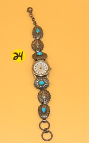Carolyn Pollack Southwest Traditions Sterling Silver / Turquois Concho Link Watch