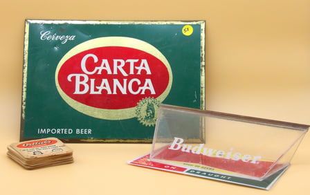 Carta Blanca Tin Stanup Sign & Budweiser Beer Sign