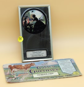 Glenside Dairy Advertrising Mirror & Golden Guernsey / Clearview Farm Milk Advertisement Sign