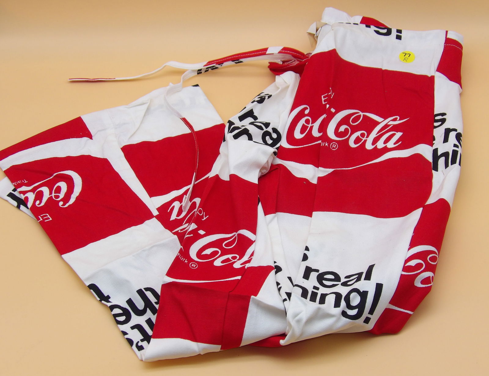 Coca Cola Flared Drawstring Beach Pants: These Coca Cola drawstring beach pants are size 11/13J. 1970's.