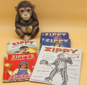Zippy The Chimp Books, Booklet, and Monkey Coin Bank