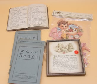 WCTU Song Books (Barnsboro), Handwritten Membership Book, Framed 23rd Psalm, Die-Cut Paper Angels