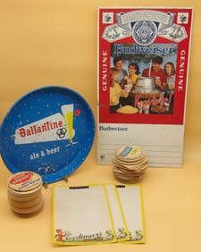 Budwesier "Kegs To Go" Advertising Sign, Esslinger Beer Menu Sheets, Ballantine Tin Sign/Tray,