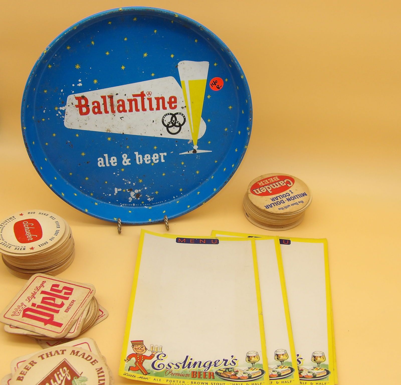 Budwesier "Kegs To Go" Advertising Sign, Esslinger Beer Menu Sheets, Ballantine Tin Sign/Tray, - 2