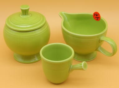 Fiesta Covered Sugar Bowl, Creamer, Demitasse Tea Cup