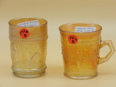 Dugan Stork & Rushes Tumbler Glass, Fenton Orange Tree Mug