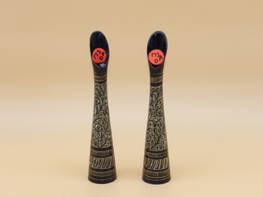 Brass/Enamel Bud Vases (2)