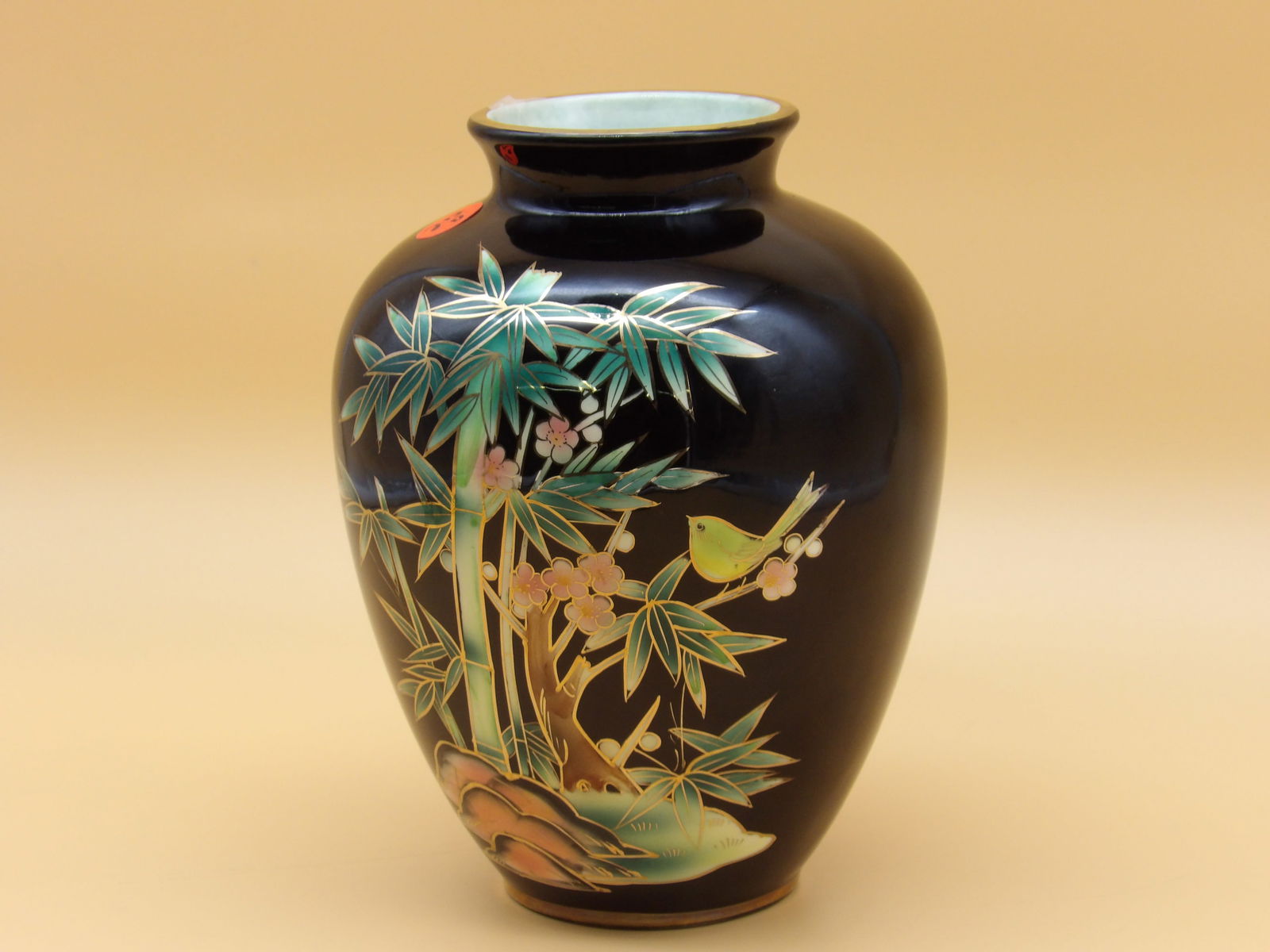 Japanese Hand Painted Porcelain "Bamboo & Cherry Blossom" Vase (1 of 3)