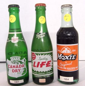 Canada Dry Ginger Ale, Sparking Life, Moxie Soda Vintage Glass Bottles