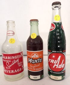 Tru Ade Grape, Moxie, Barrington Glass Soda Bottles