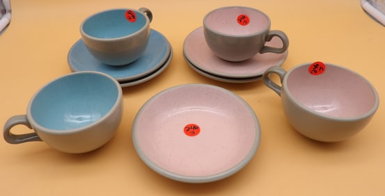 Harkerware Stone China Tea Cups, Saucers, Bowl (9 pcs)
