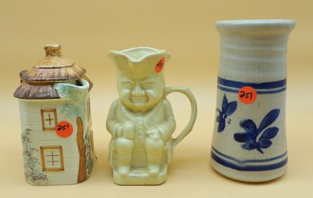 Cottageware Lidded Creamer, Toby-Style Character Mug, Plasket Vase