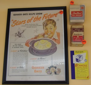 Quaker Oats Advertisement, Supplee Sealtest Ice Cream Carton, Plastic Milk Carton, Camfield