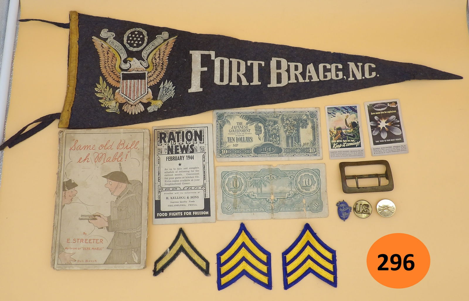 Military Lot - Fort Bragg, Ration News, Military Belt Buckle, Stripes, More (1 of 4)