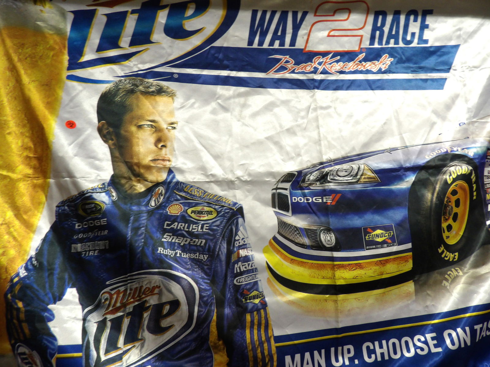 NASCAR Miller Lite Banner / Yard Car Sign / Carry Bag: This incredible NASCAR lot includes a Nascar/Miller Lite banner (34" x 56"), a Jeff Gordon 'Yard Car' sign (39" x 18"), and a Nascar carry tote bag (20" x 11"). 2000's era.
