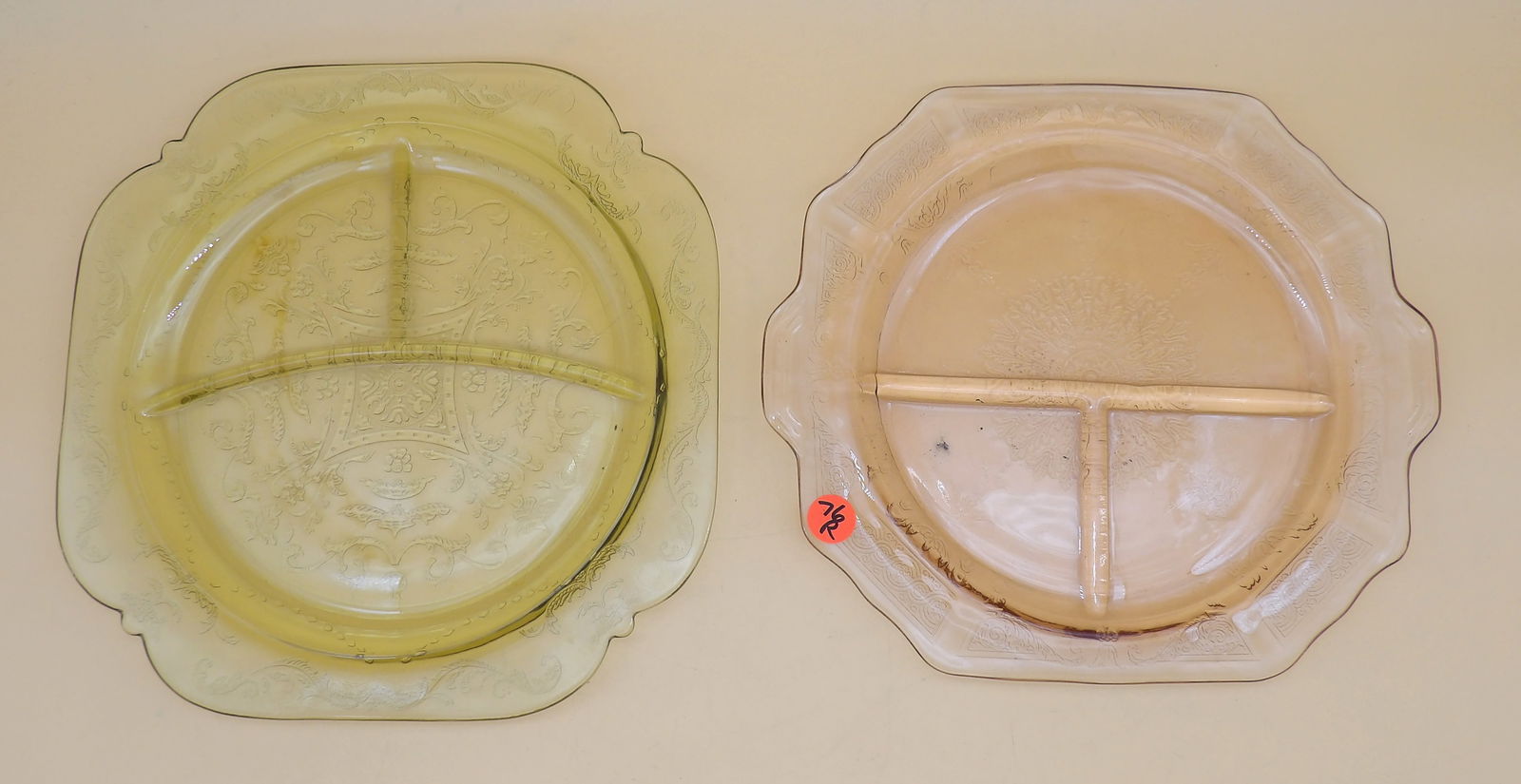 Segmented Lunch Plates (2): This pair of antique segmented lunch plates measures 10.5" and 9.5".