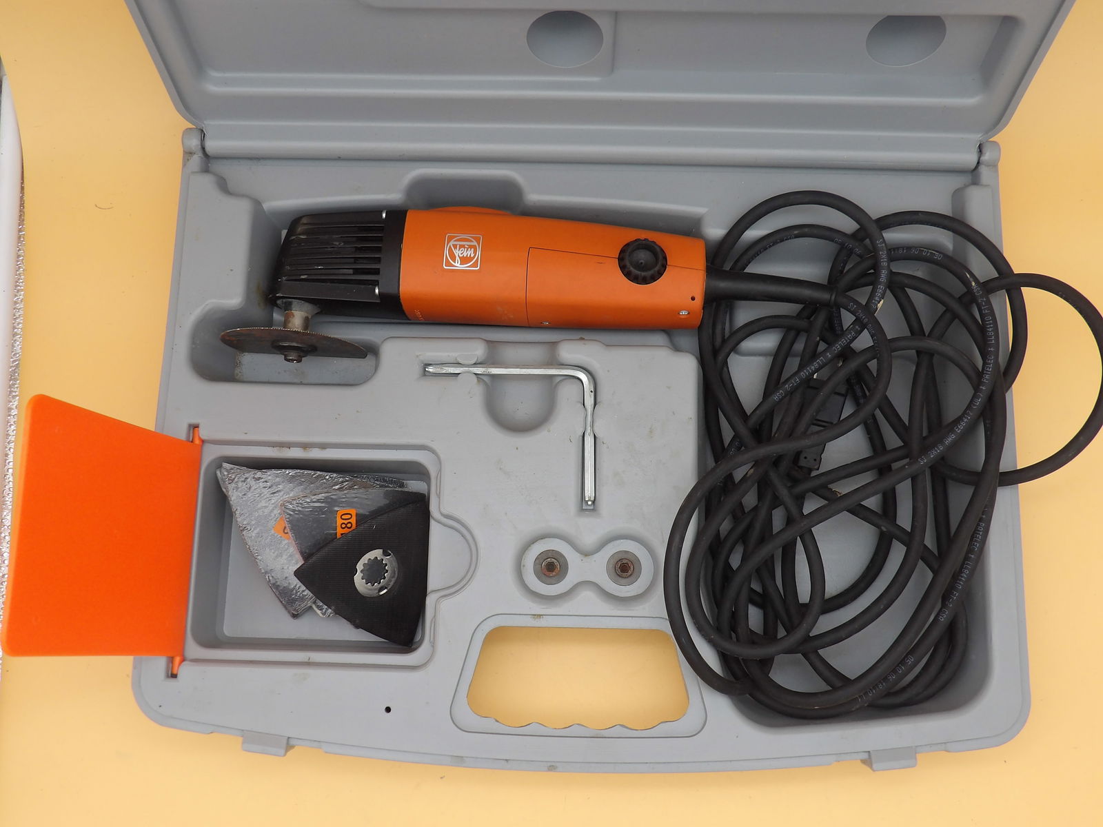 Fein Multimaster MSXE 636II: This Fein Multimaster MSXE 636II power tool includes plastic carry case and head attachments. Measures 5" x 17" x 12"