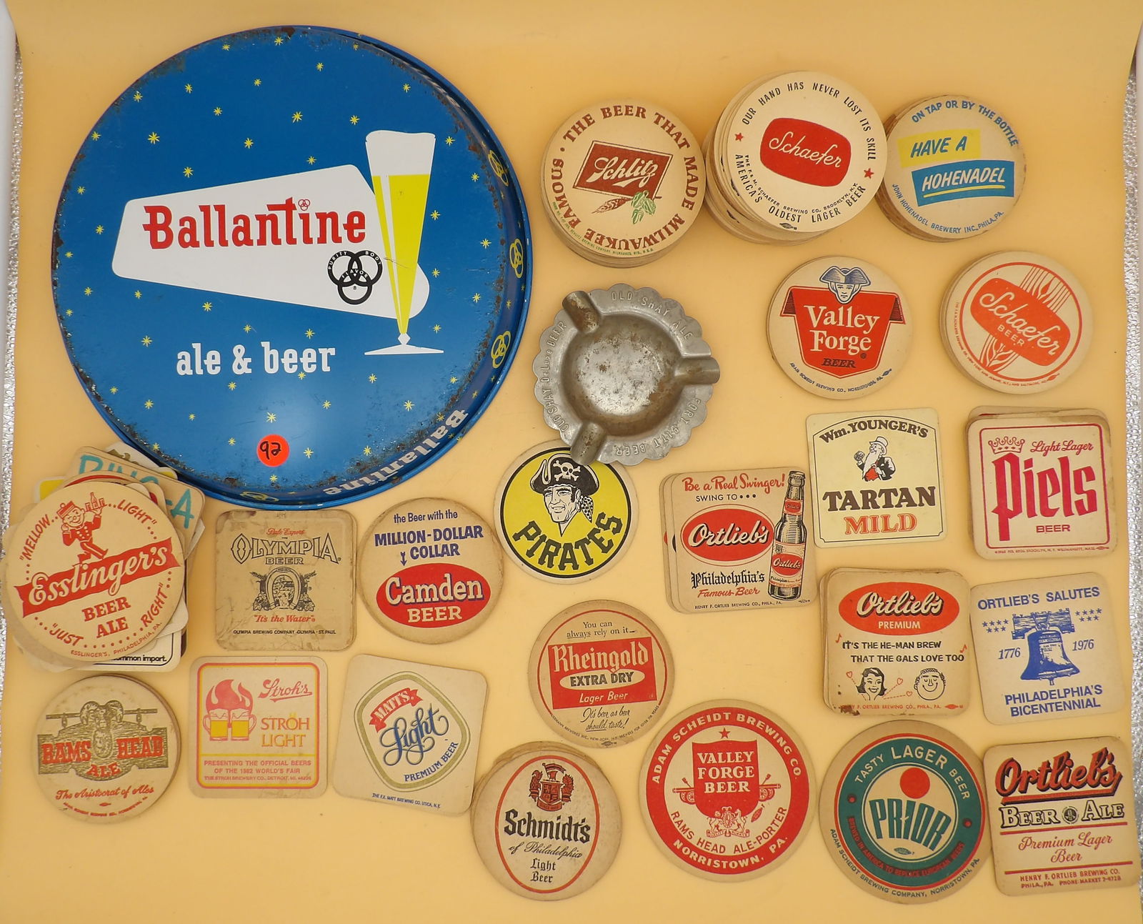 Ballantine Beer Tin Tray / Sign, Old Shay Ashtray, Vintage Beer Coasters (1 of 4)