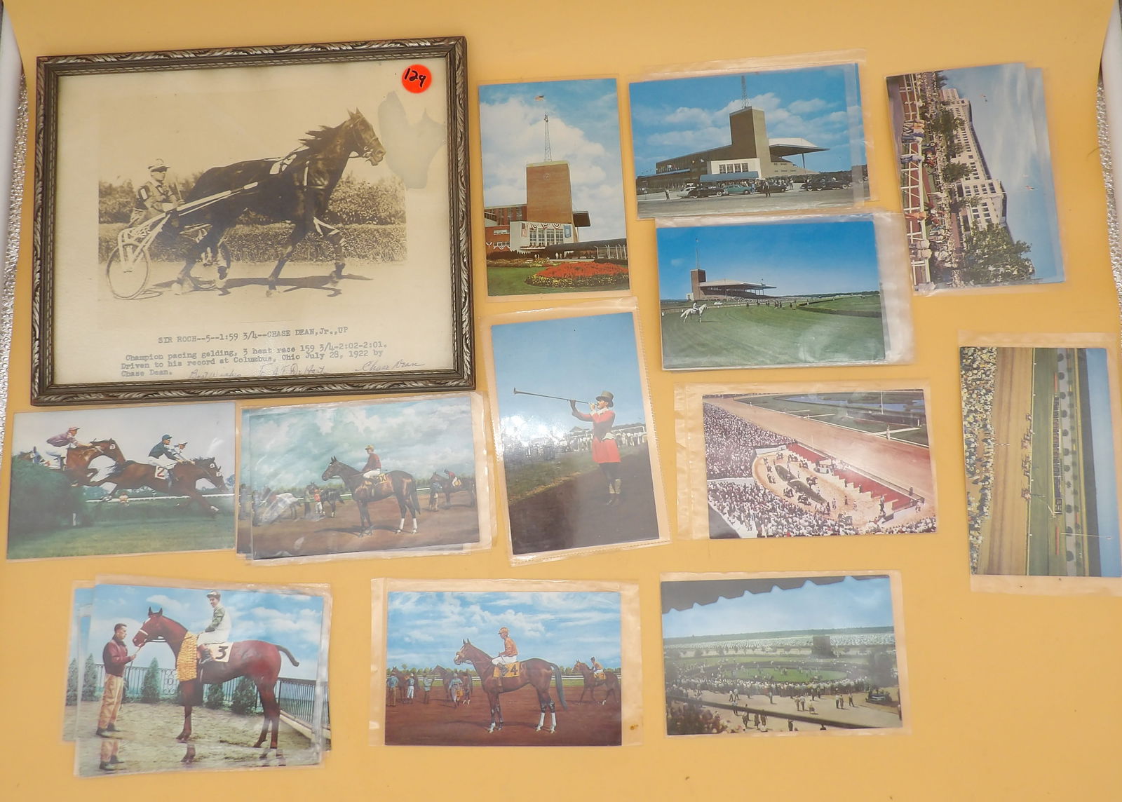 Vintage Horse Racing Postcards & Autographed Photo: This vintage horse racing lot includes 36 postcards (Atlantic City Race Course & Garden State Park) and a framed autographed picture of Chase Dean commemorating his ' best record' on the track in 1922