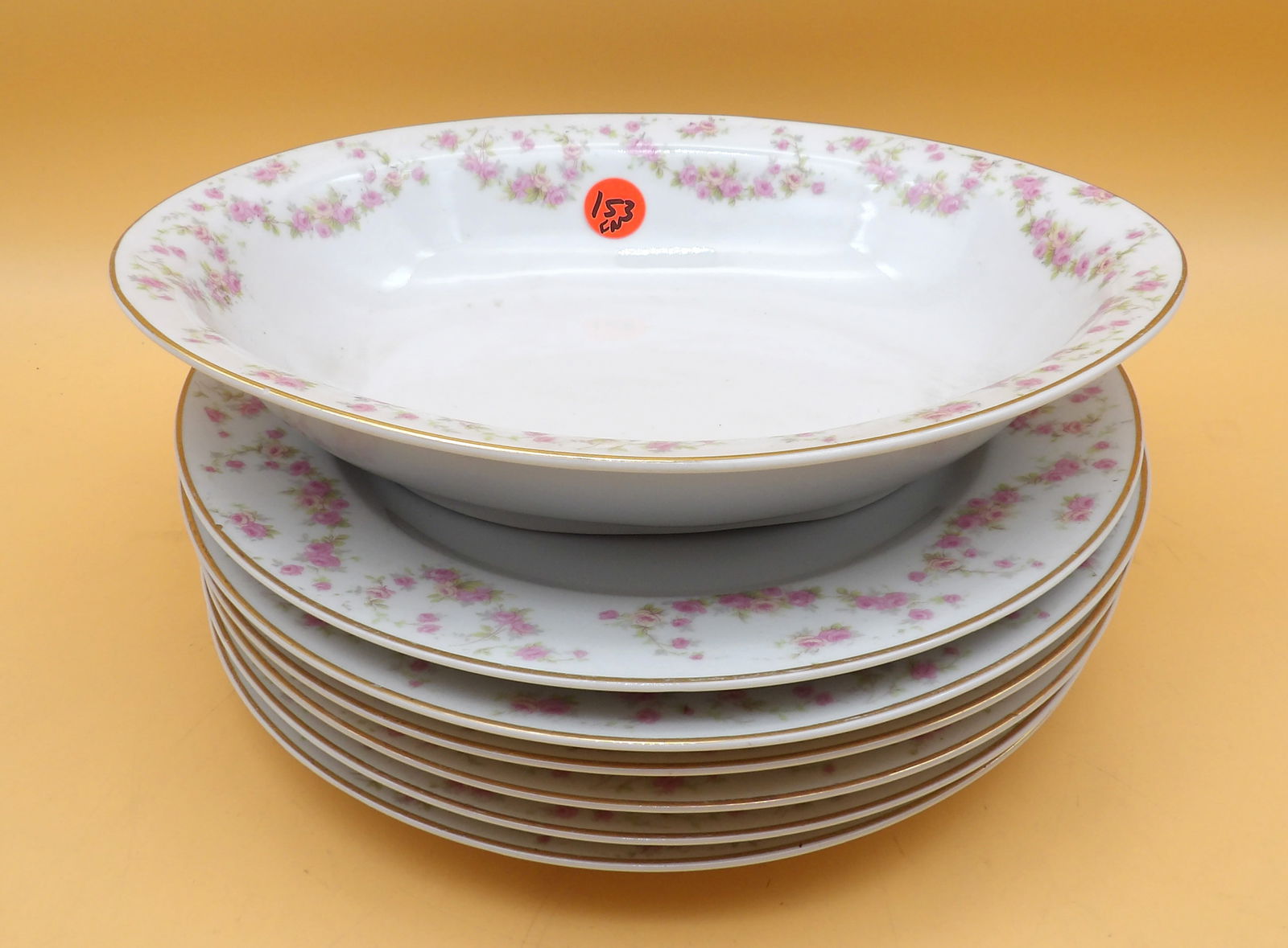 Heinrich & Co Bavaria Bridal Rose Porcelain Plates & Serving Bowl (7 pcs): This set of Heinrich & Co. Bavaria Bridal Rose pattern porcelain includes 6 plates (10") and 1 serving bowl (2" x 10" x 8").