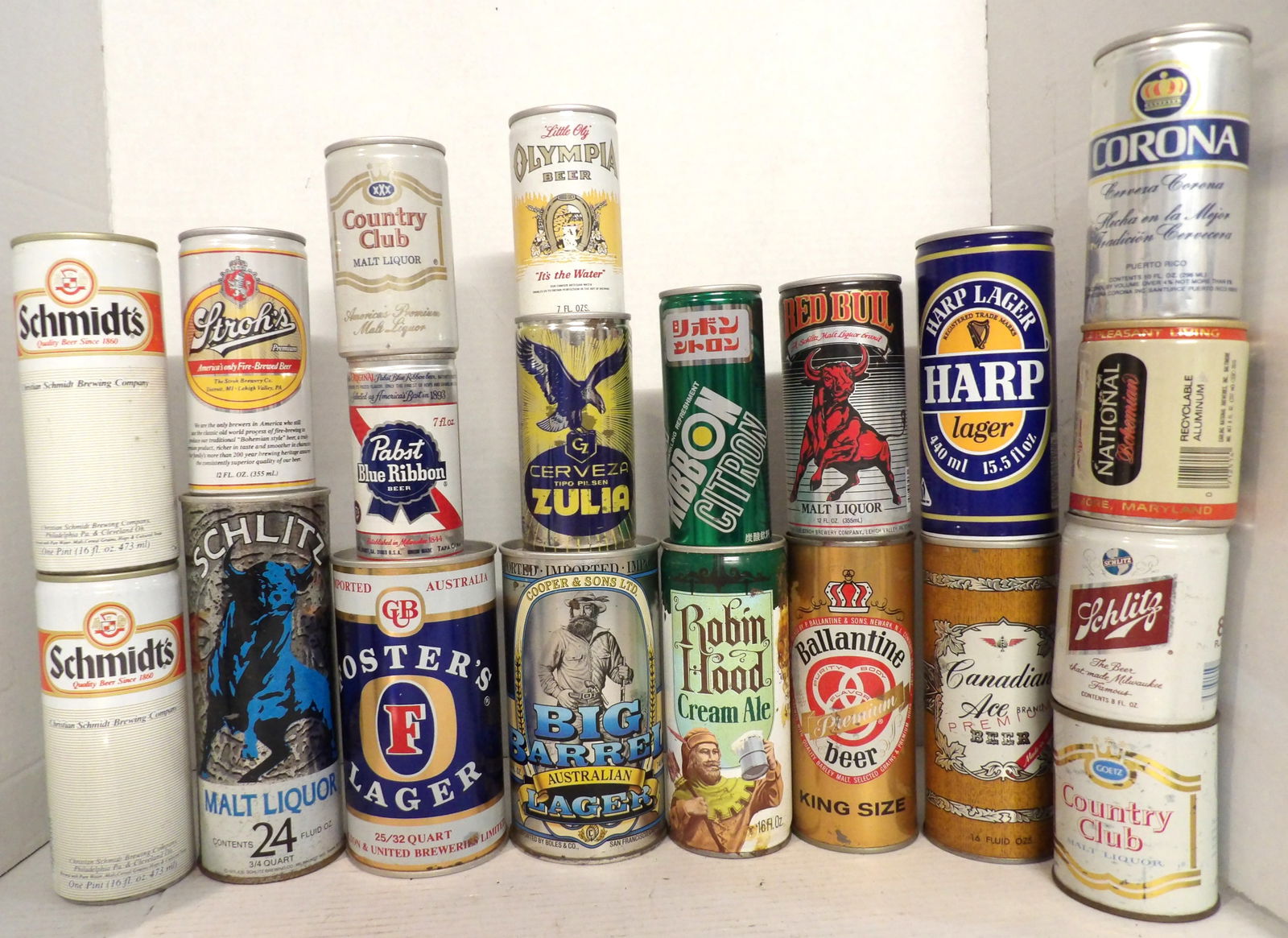Vintage Beer Cans Specialty Sizes (20) - Fosters, Schlitz, Big Barrel, Pabst Blue Ribbon, More (1 of 5)
