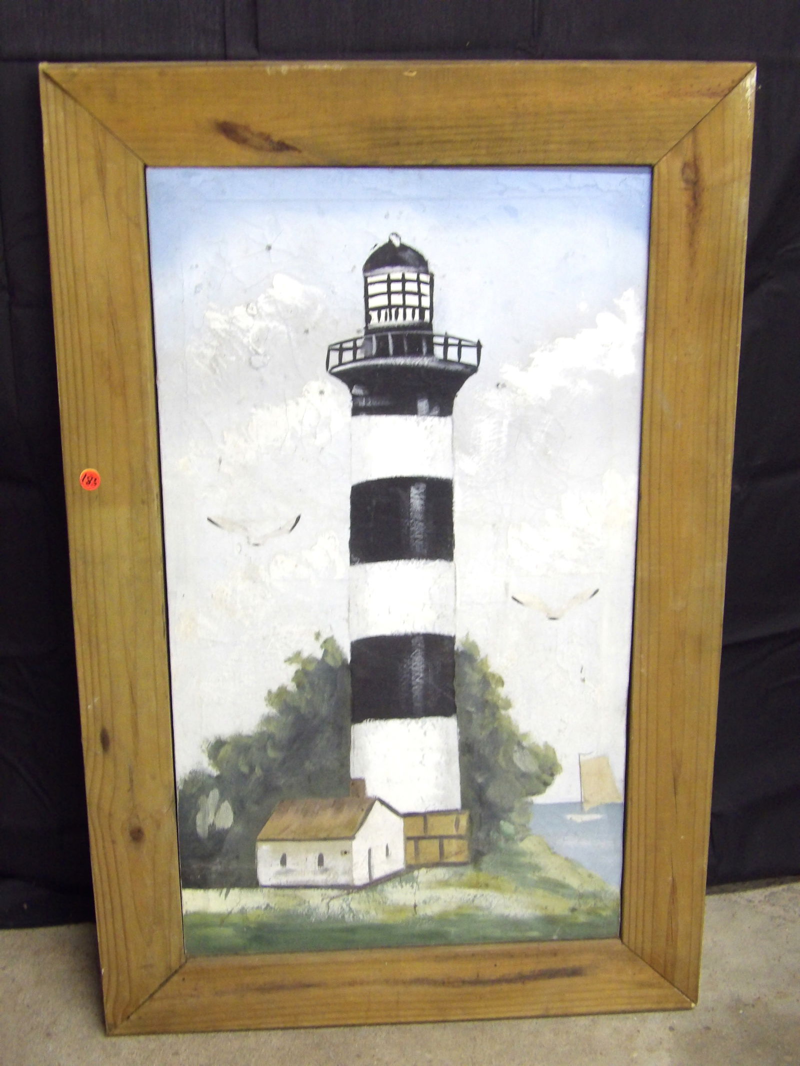 Cape Cod Lighthouse & "Abstract Ships In The Harbor" Framed Art: This framed art duo includes a framed painting of Cape Cod Lighthouse (on canvas - 25" x 40") and a framed canvas print of "Abstract Ships In The Harbor" by Luc Verger (28" x 22"). NOTE: NO SHIPPING
