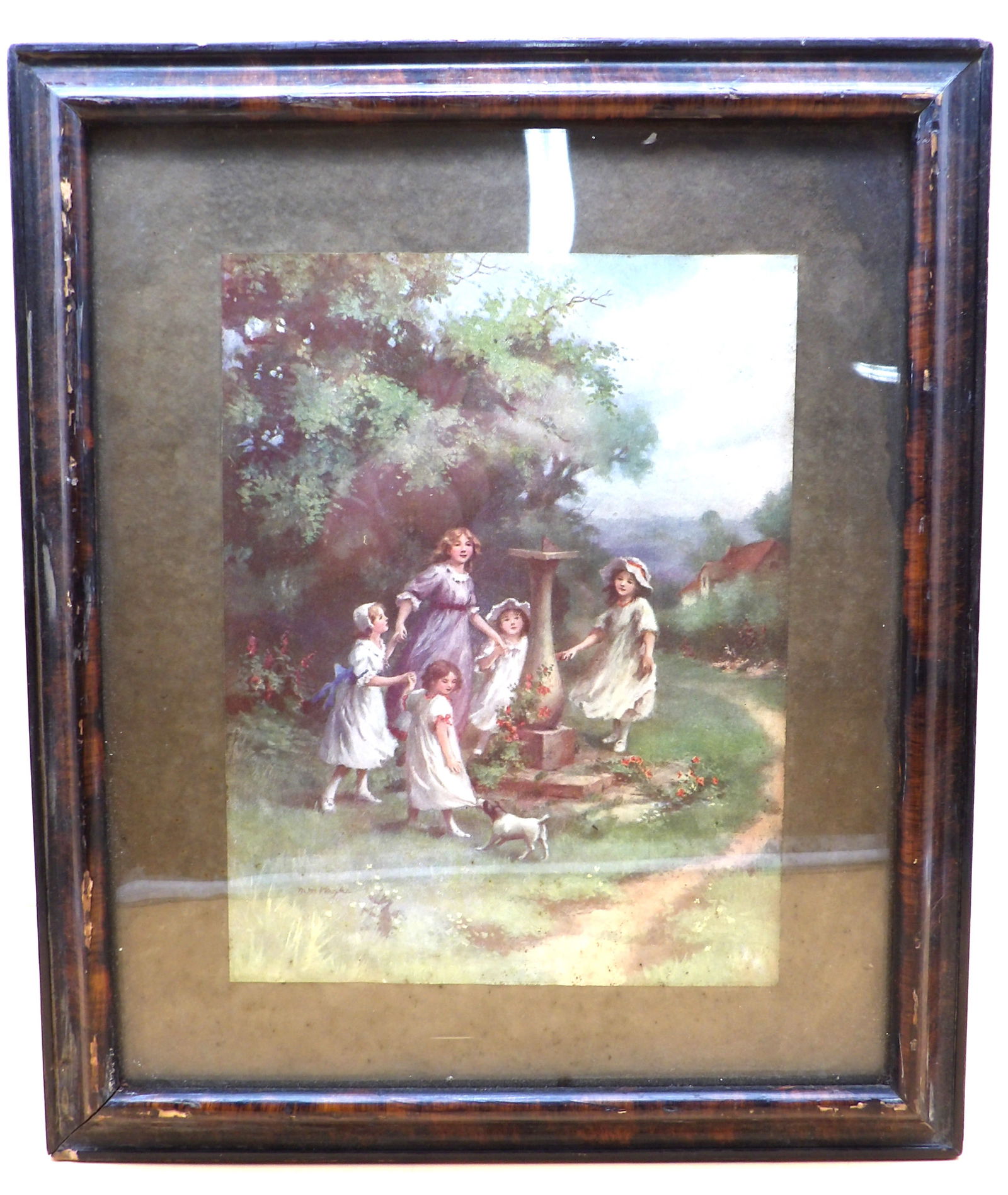 Framed Art Prints (3): This collection of 3 framed art prints includes "The Alchemist" by Bega (15" x 12"), "Children Around Sundial" (11.5" x 13.5"), and "Farm Pets" (13.5" x 11.5").