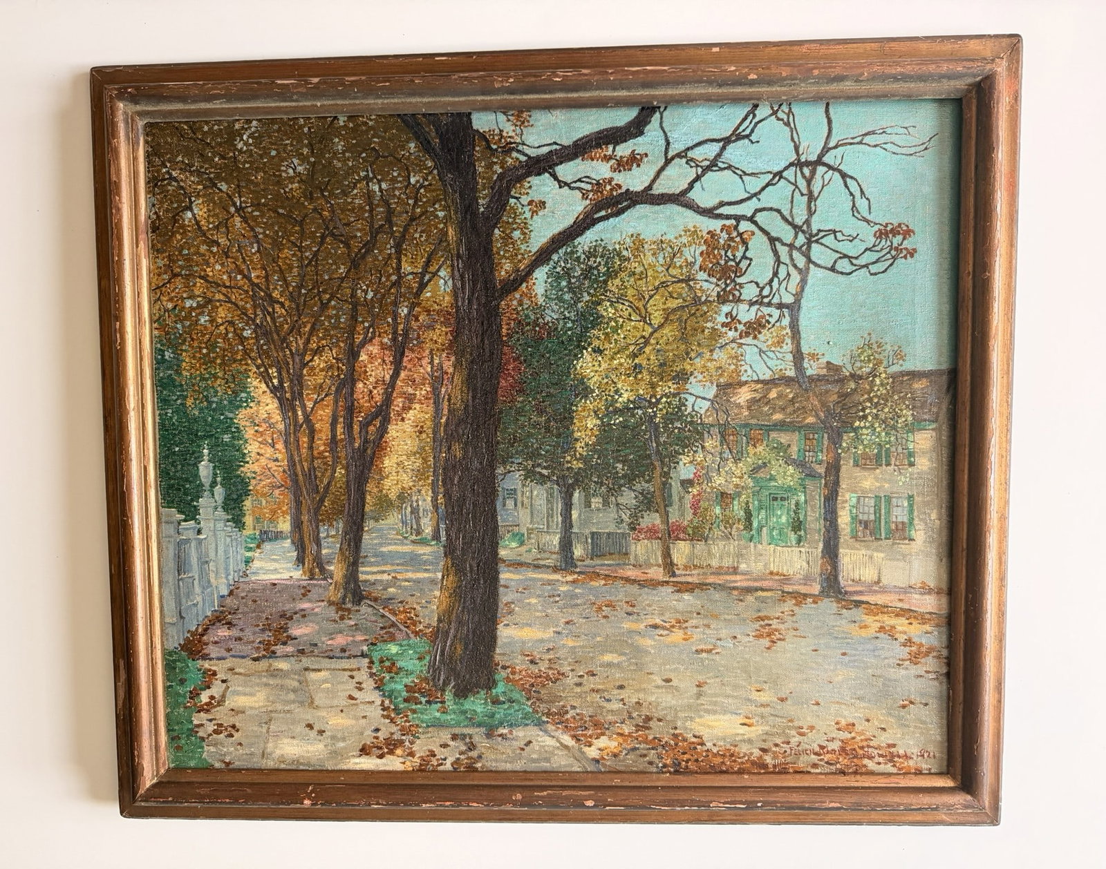 1921 Felicie Waldo Howell Oil Painting (signed & framed): Felicie Waldo Howell framed oil painting "Landscape", produced in 1921.Dimensions are 26" x 32"Signature on the lower right hand sideHand-carved frame, w/ documentation showing the frame belongs to