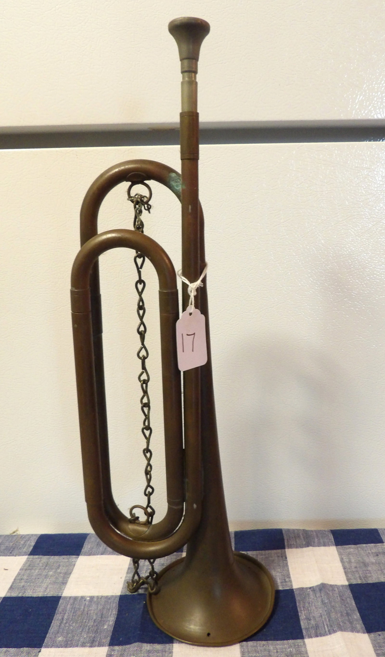 Brass Military Bugle: This vintage bugle is "U.S. Regulation" model used for signaling and ceremonies. Measures 17.5"