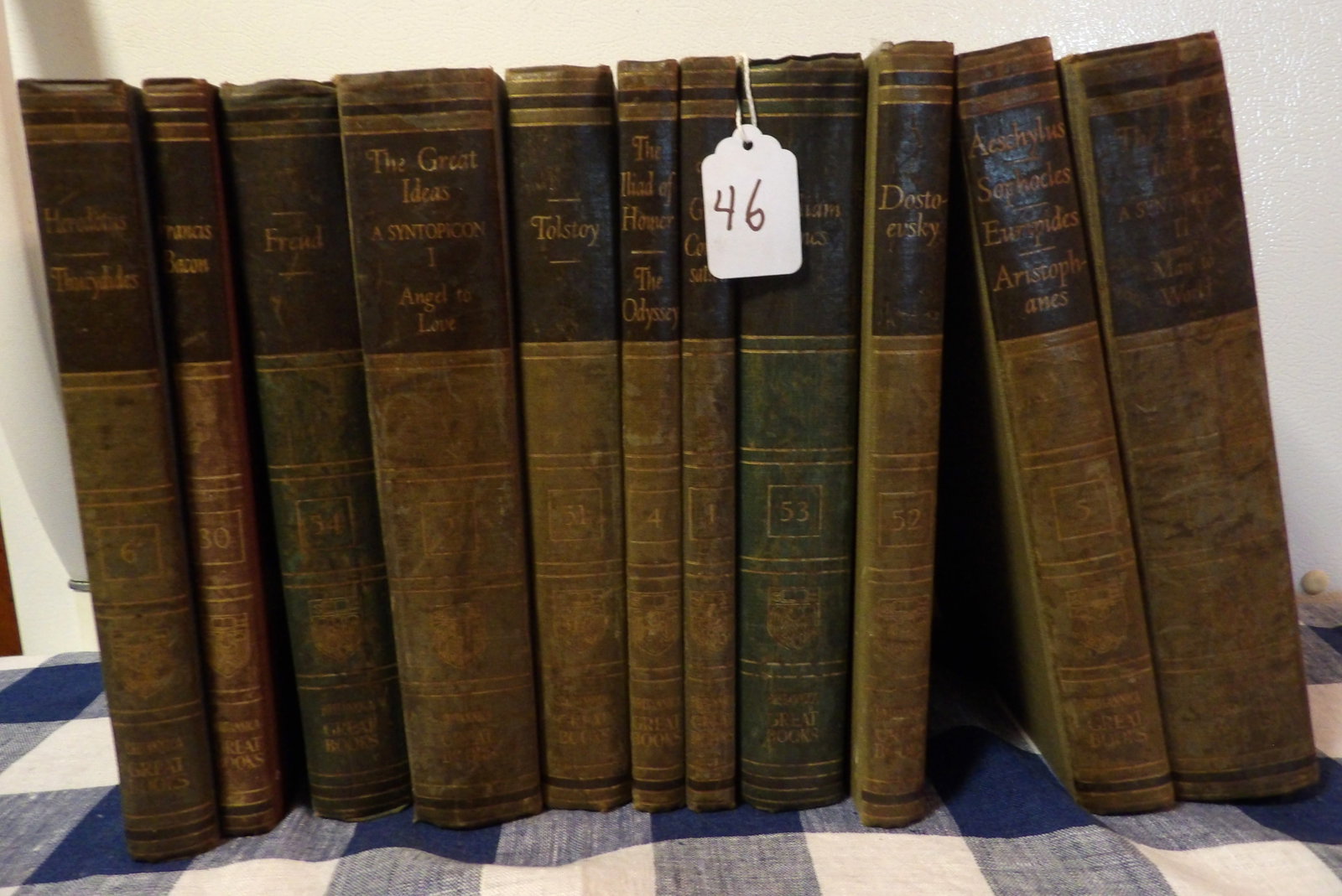 Brittanica "Great Books" (11 Volumes): 11 Volumes of Brittanica's "Great Books" including the works of Freud, Bacon, Tolstoy, Greek Classics, and more. 1950's. Measures 9.5" x 7". *SHIPPING COST MAY BE HIGH DUE TO BOOK WEIGHT