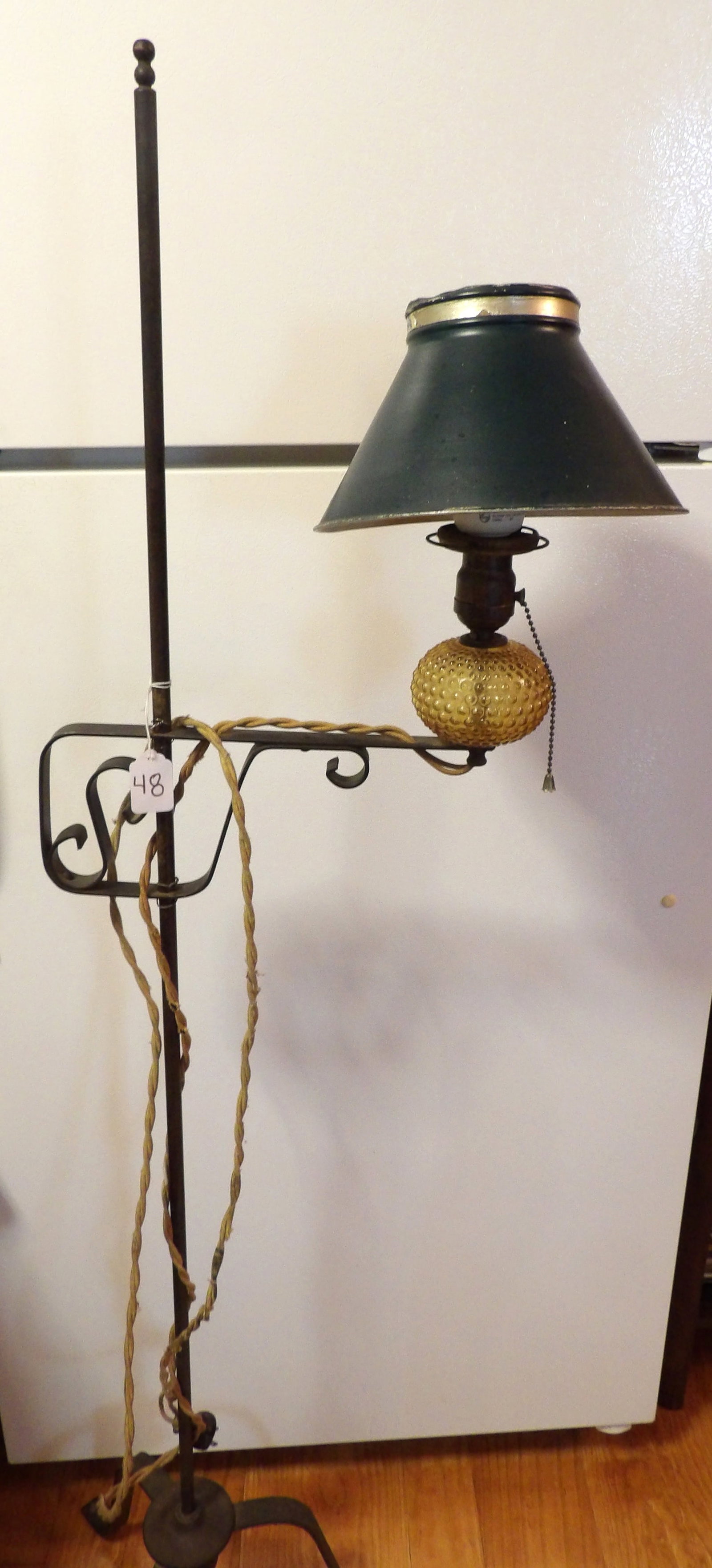 Tole Style Floor Lamp w/ Pineapple Glass & Green Shade (1 of 2)